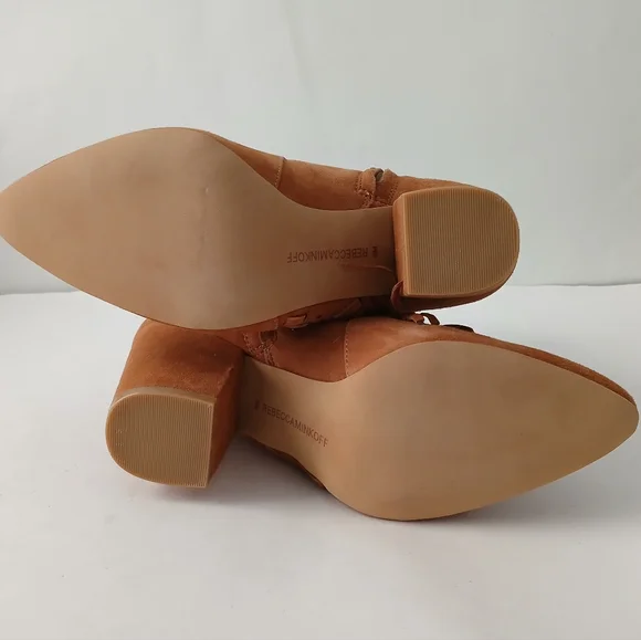 Rebecca Minkoff Illan Tan Suede Fringed Ankle Boots Size 9 Almond Toe Bohemian - Picture 10 of 12